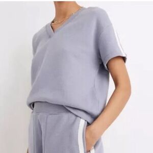 NWOT Madewell V-Neck Sweatshirt Tee: Varsity-Striped Light Periwinkle Medium